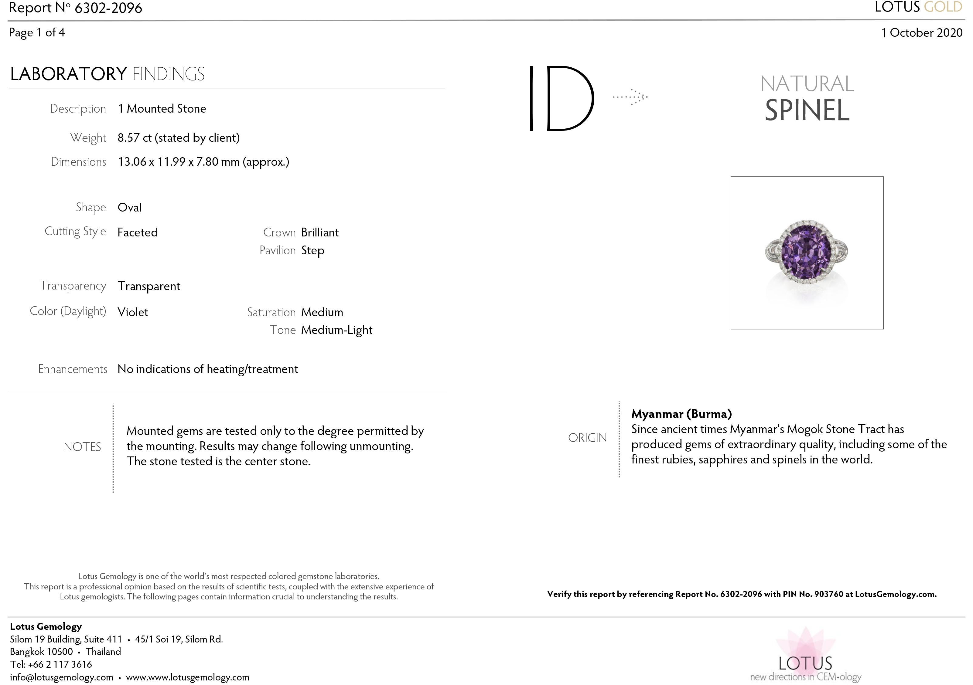 Women's or Men's Lavender Spinel Ring, 18 K White Gold and Diamonds Lavender Spinel Ring For Sale