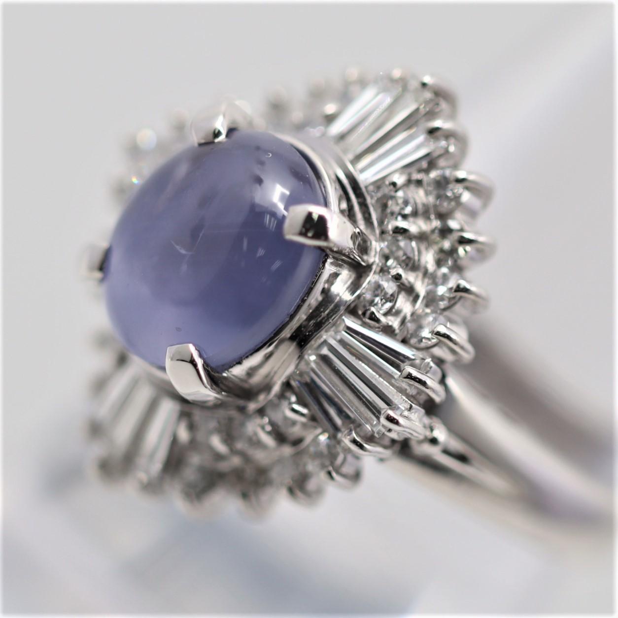 Mixed Cut Lavender Star Sapphire Diamond Platinum Ring For Sale