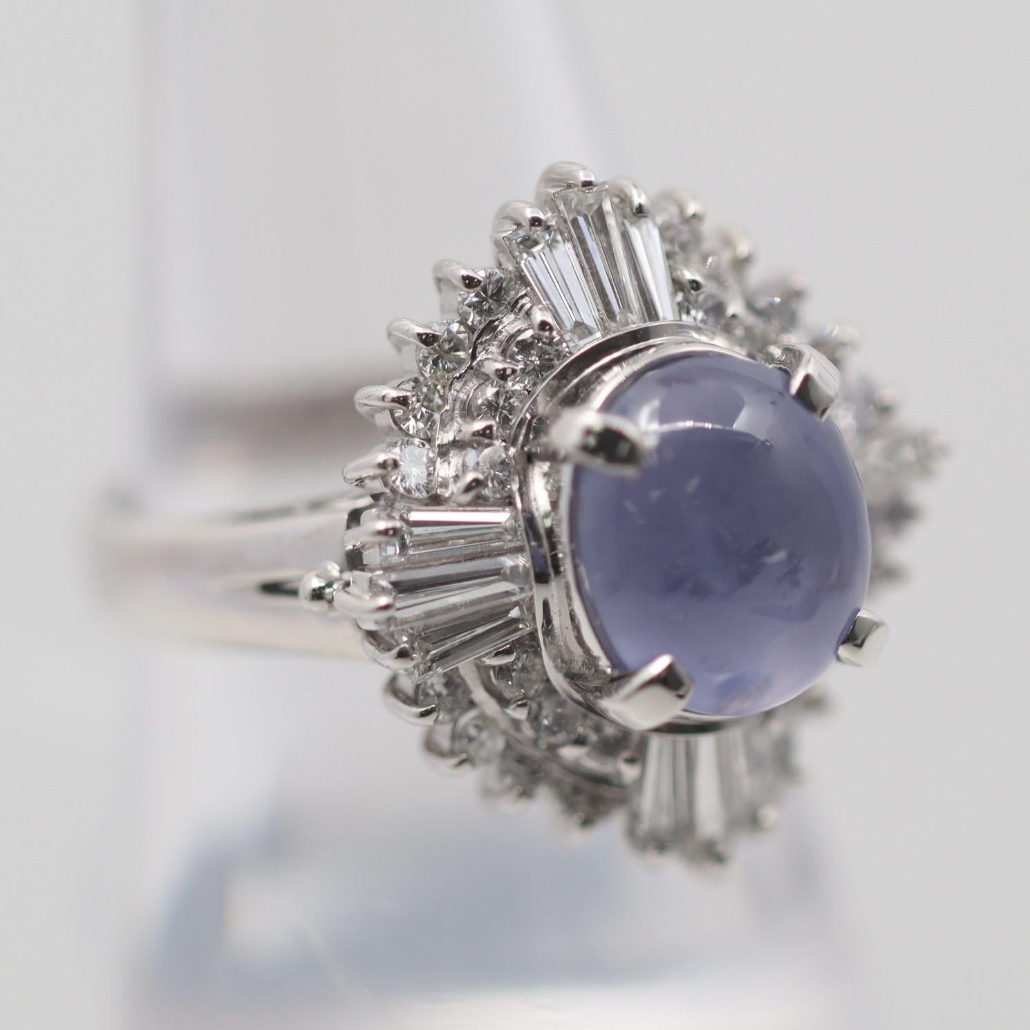 Lavender Star Sapphire Diamond Platinum Ring In New Condition For Sale In Beverly Hills, CA