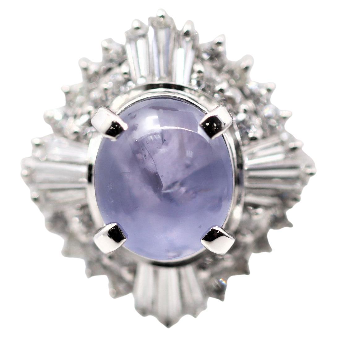 Lavender Star Sapphire Diamond Platinum Ring For Sale
