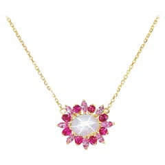 Lavender Star Sapphire, Ruby and Pink Sapphire Pendant Necklace in 18k Gold