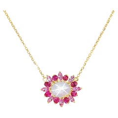 Lavender Star Sapphire, Ruby and Pink Sapphire Pendant Necklace in 18k Gold