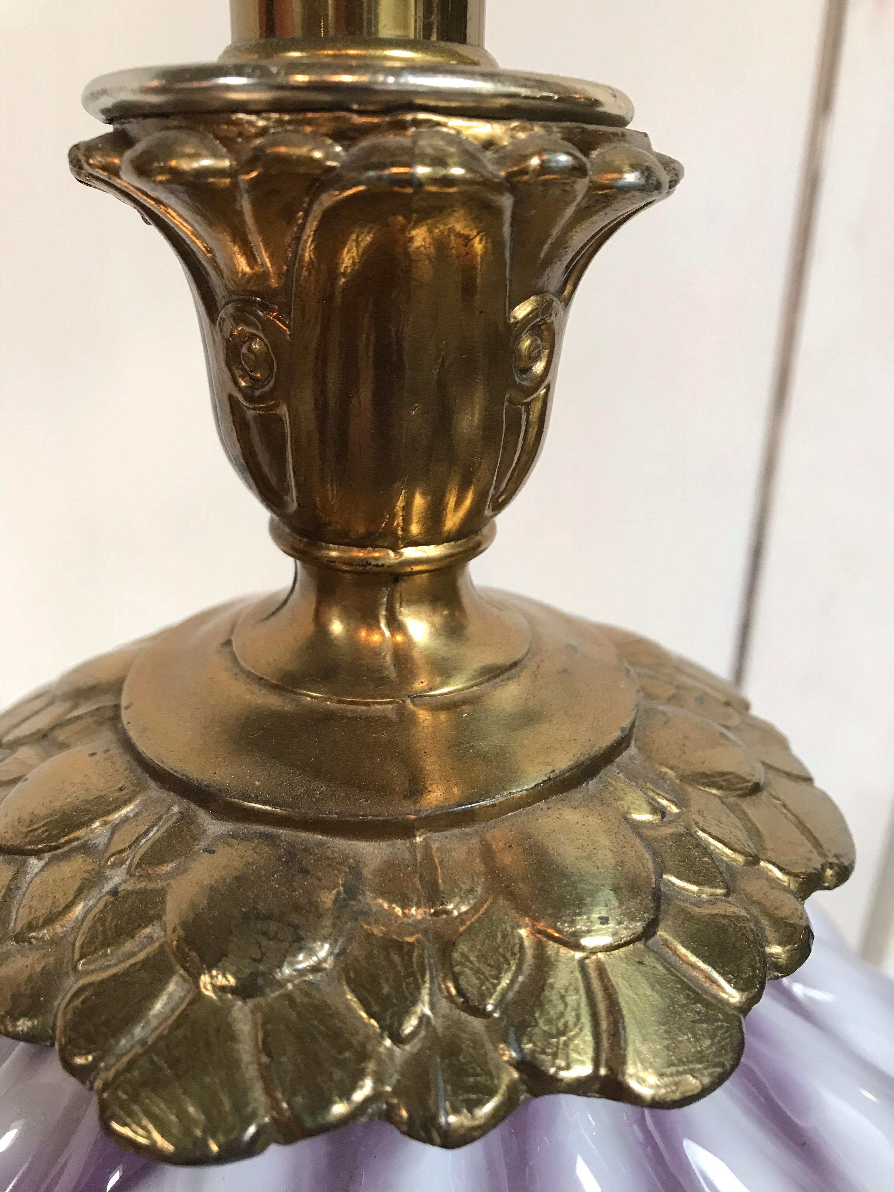 Gold Plate Lavender Stripe Murano Lamp For Sale