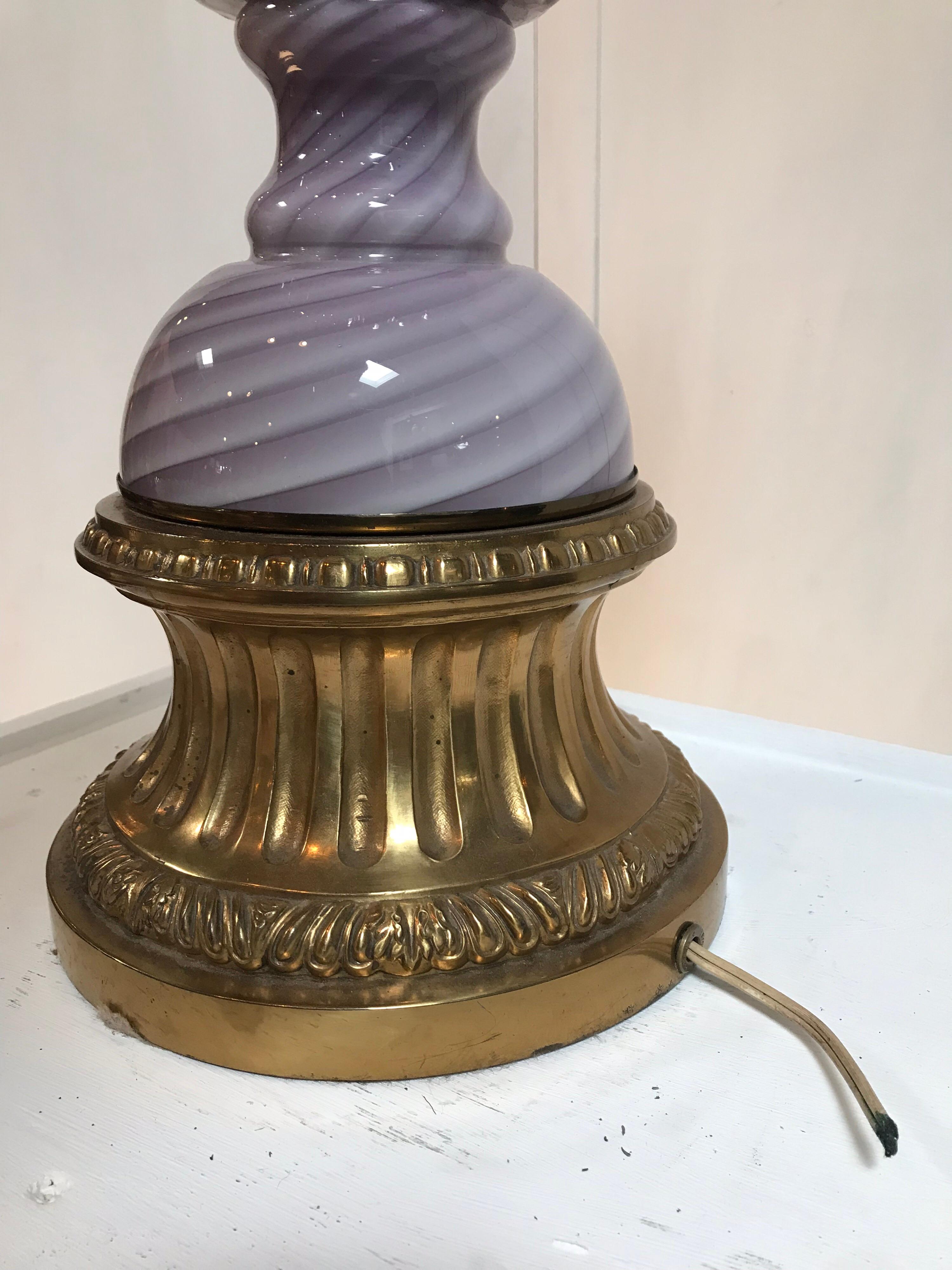 Lavender Stripe Murano Lamp For Sale 1