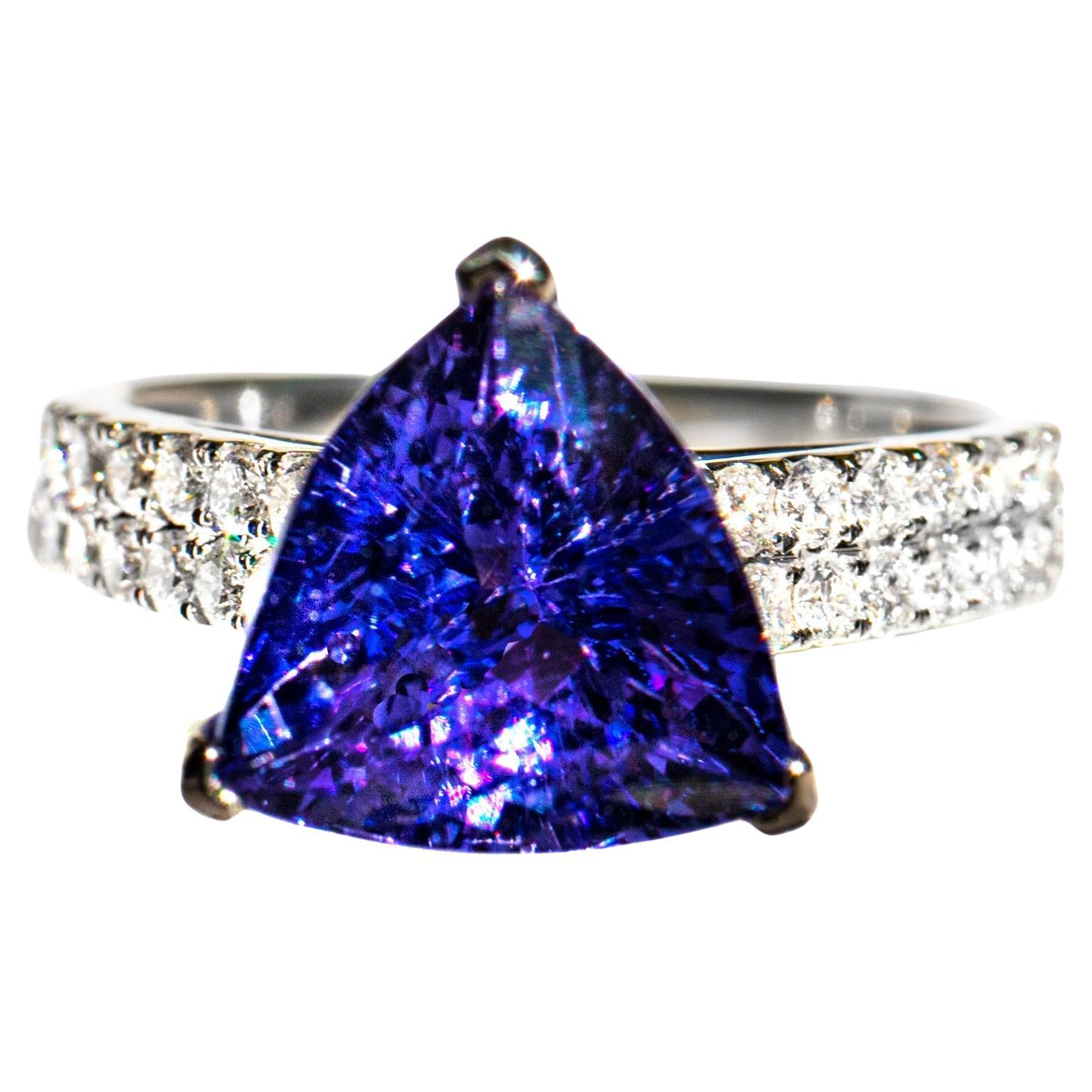 Lavender Trillion D-Block Tanzanite & Diamond 18K Ring
