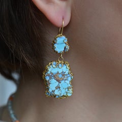 Lori Francescutti Artisan 18k/22k Gold Lavender Turquoise Squiggle Earrings