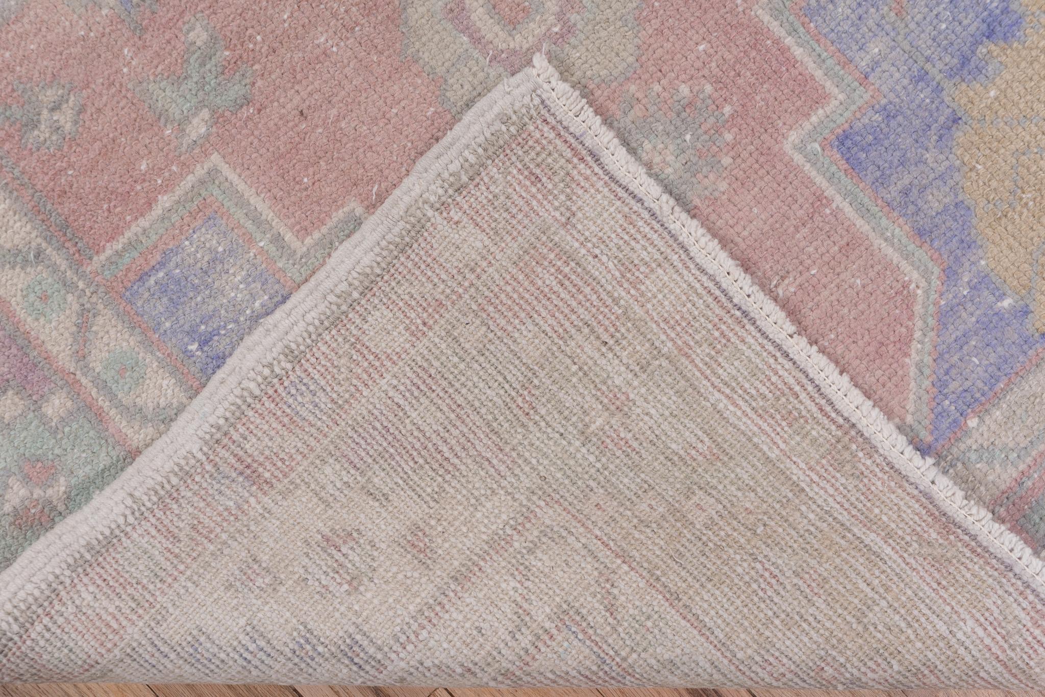 Wool Lavender Wash Oushak Antique Rug For Sale