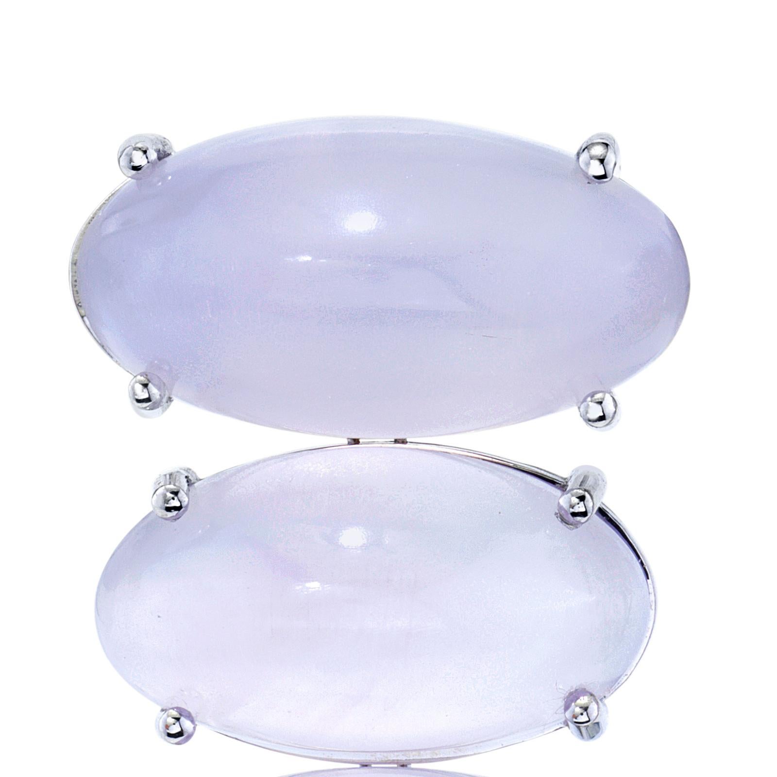 Cabochon Lavender Quartz Waterfall Earrings in 18k White Gold For Sale