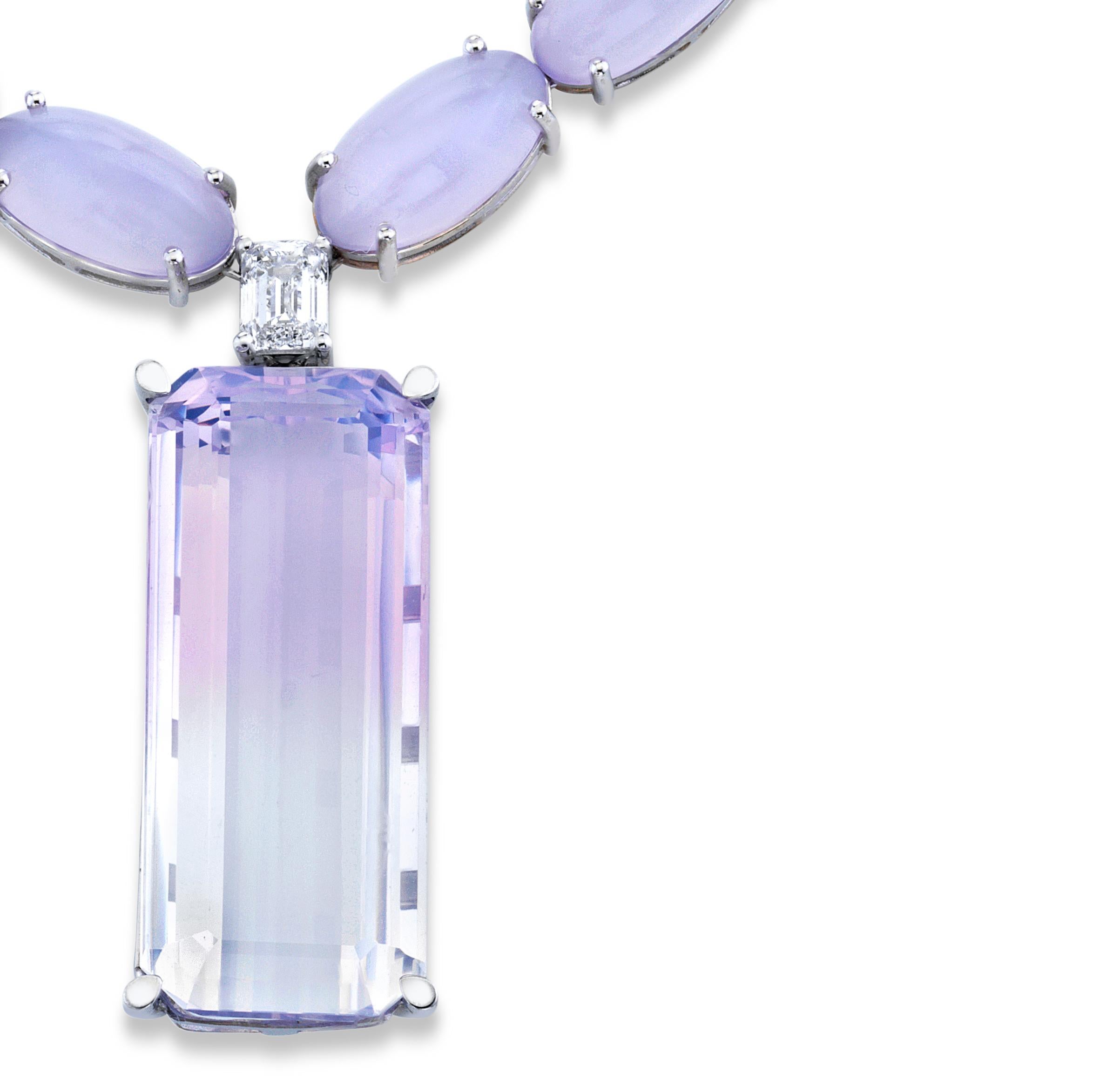Contemporary Lavender Quartz Waterfall Necklace in 18k White Gold For Sale