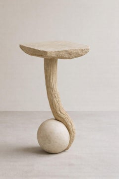 Lavene Unique Side Table in Carved Travertine Stone by Andres Monnier
