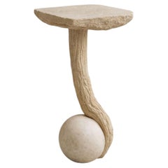Lavene Unique Side Table in Carved Travertine Stone by Andres Monnier