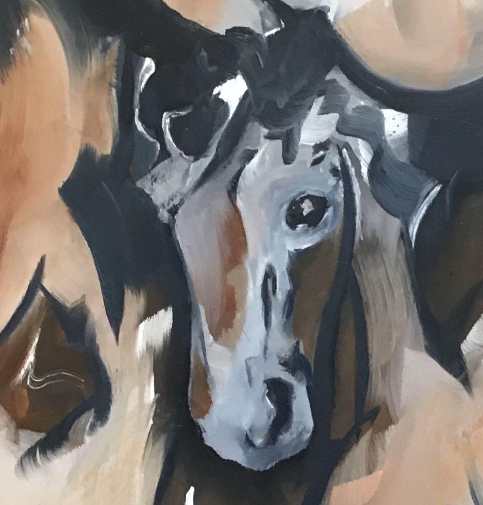 Horses fleeing as two spar with each other :: Painting :: Contemporary :: This piece comes with an official certificate of authenticity signed by the artist :: Ready to Hang: Yes :: Signed: Yes :: Signature Location: Bottom right :: Canvas ::