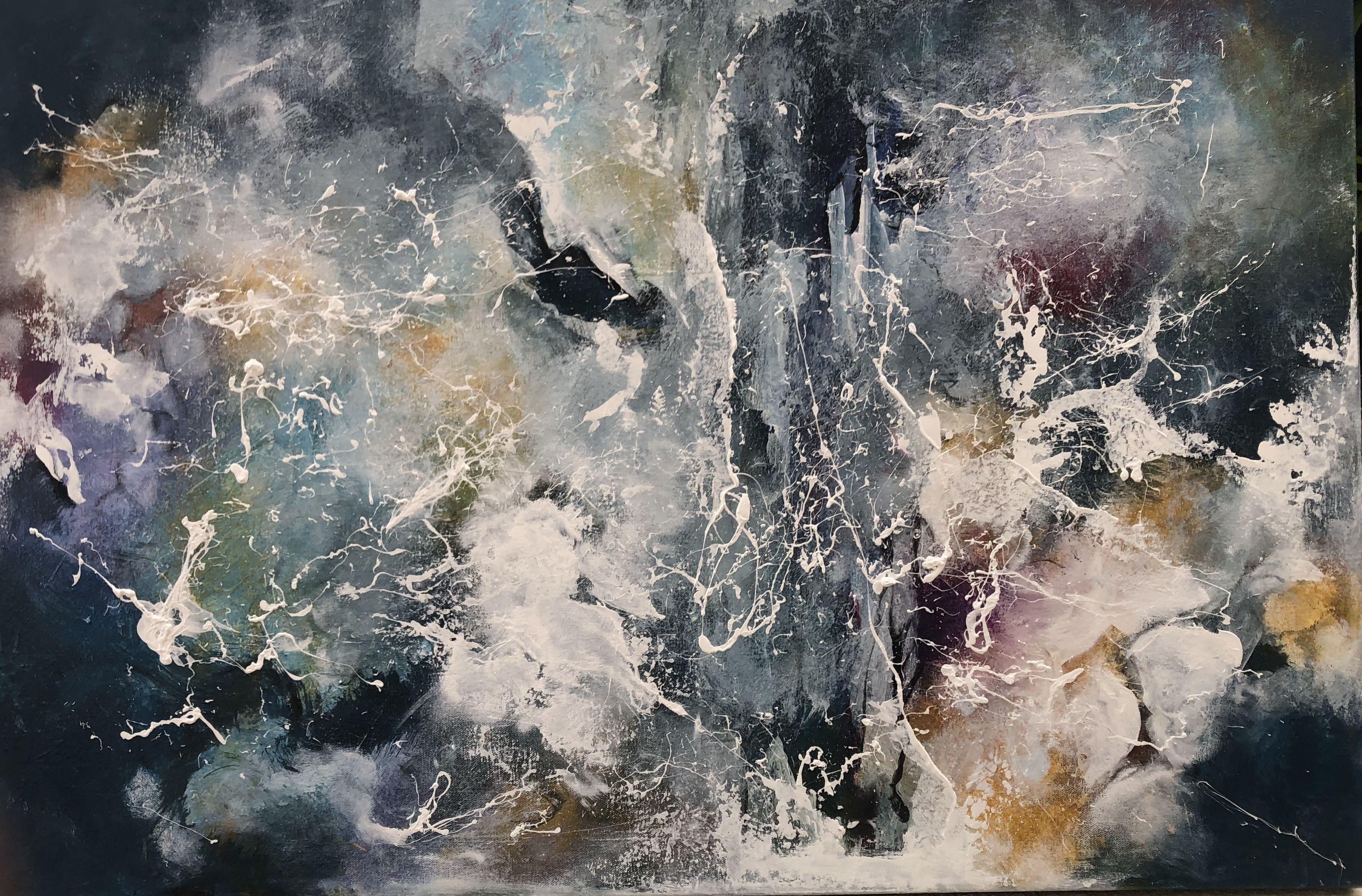 Cueva de hielo, Pintura, Acrílico sobre lienzo - Abstract Painting Gris de Laverne Chisan