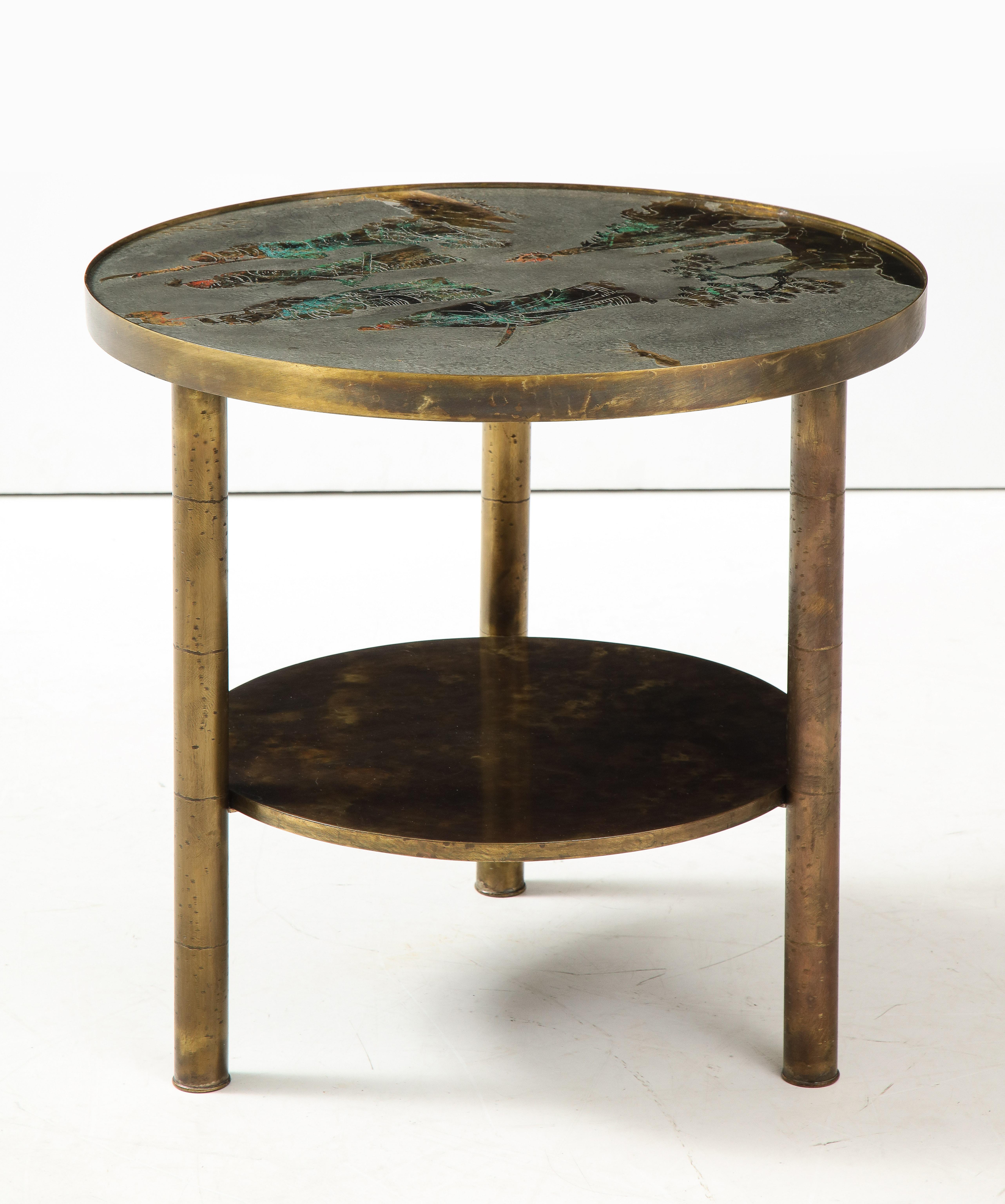 American LaVerne Enameled Bronze/Pewter Sidetable