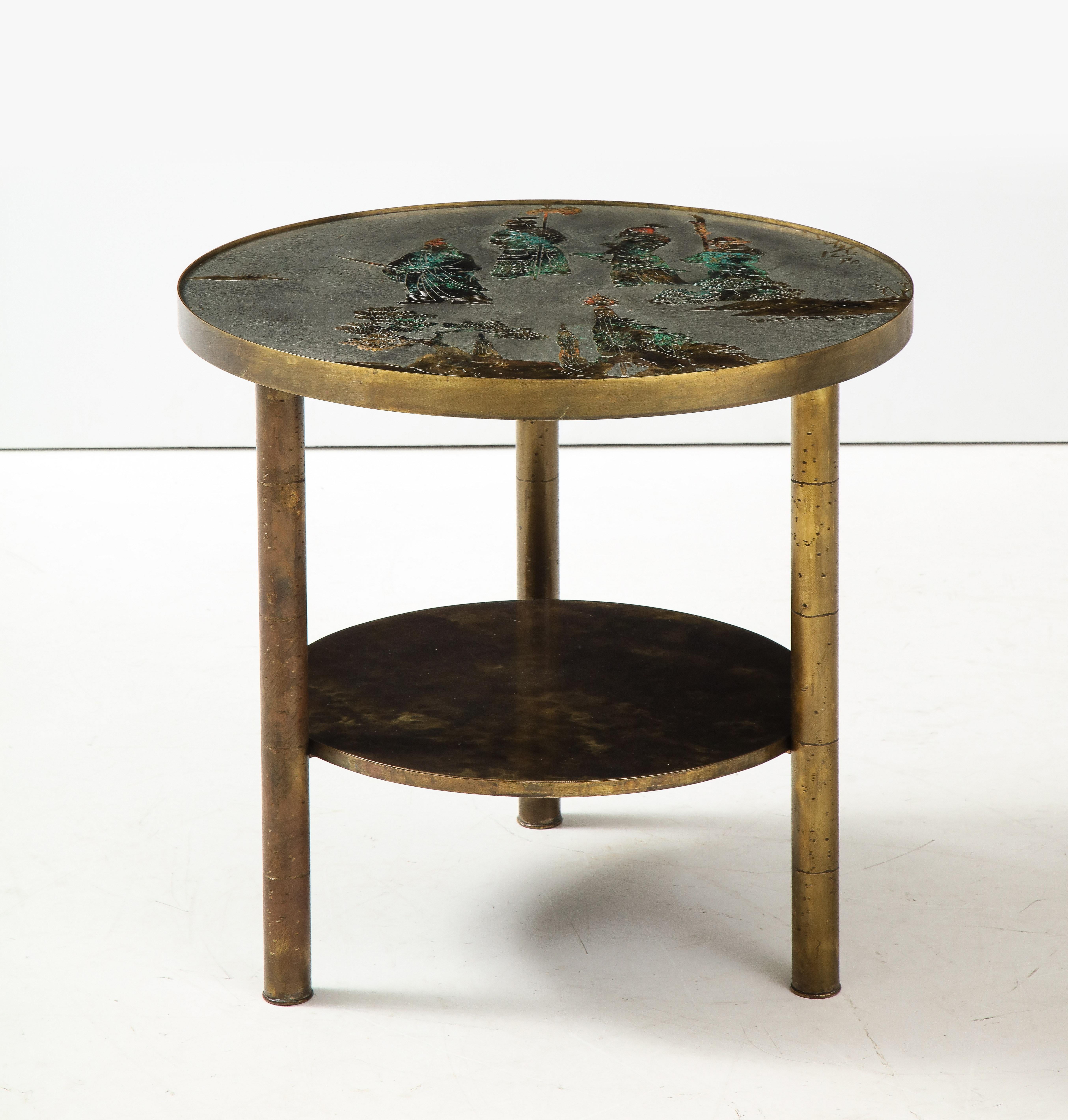 LaVerne Enameled Bronze/Pewter Sidetable In Excellent Condition In New York, NY