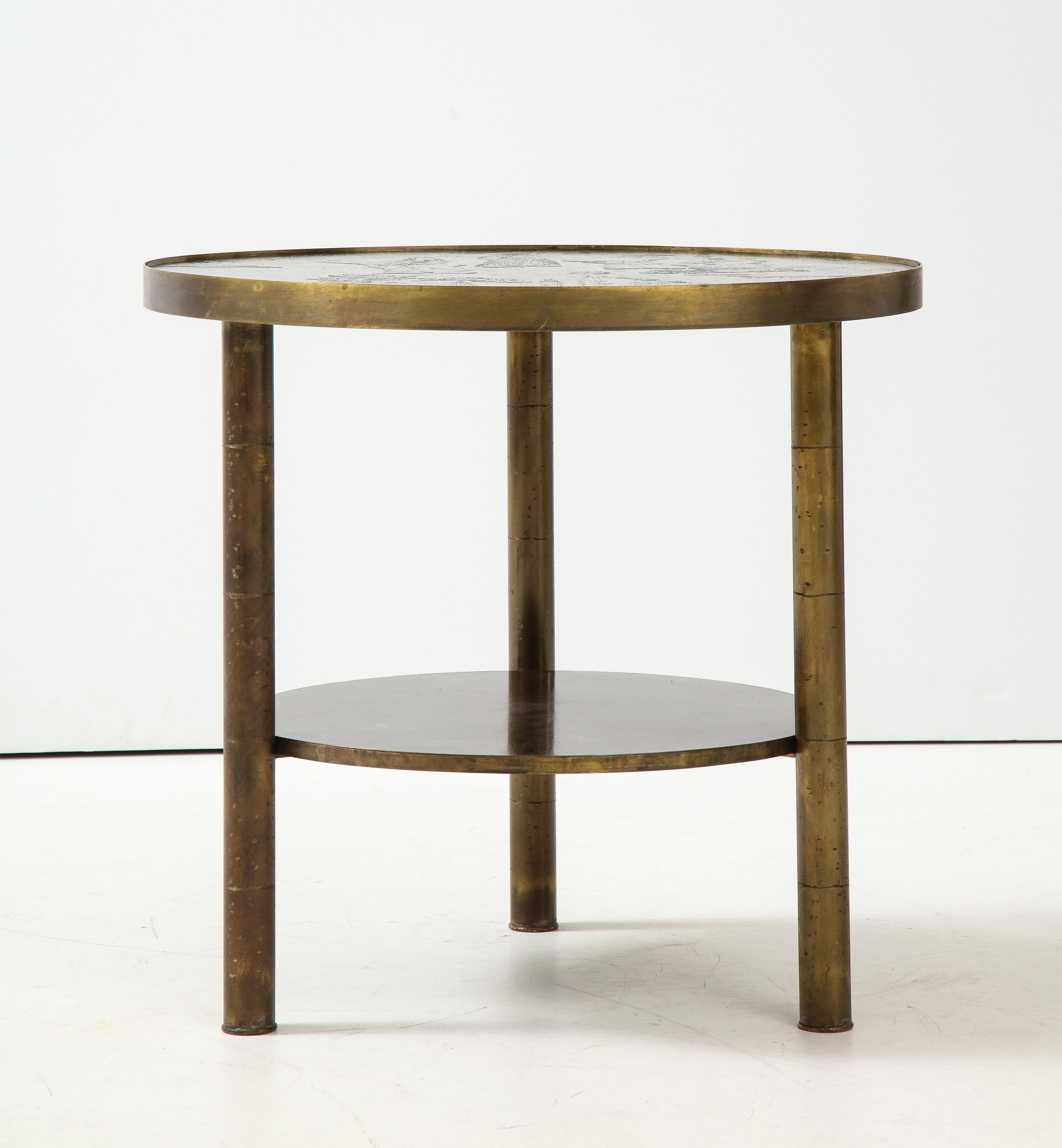 20th Century LaVerne Enameled Bronze/Pewter Sidetable