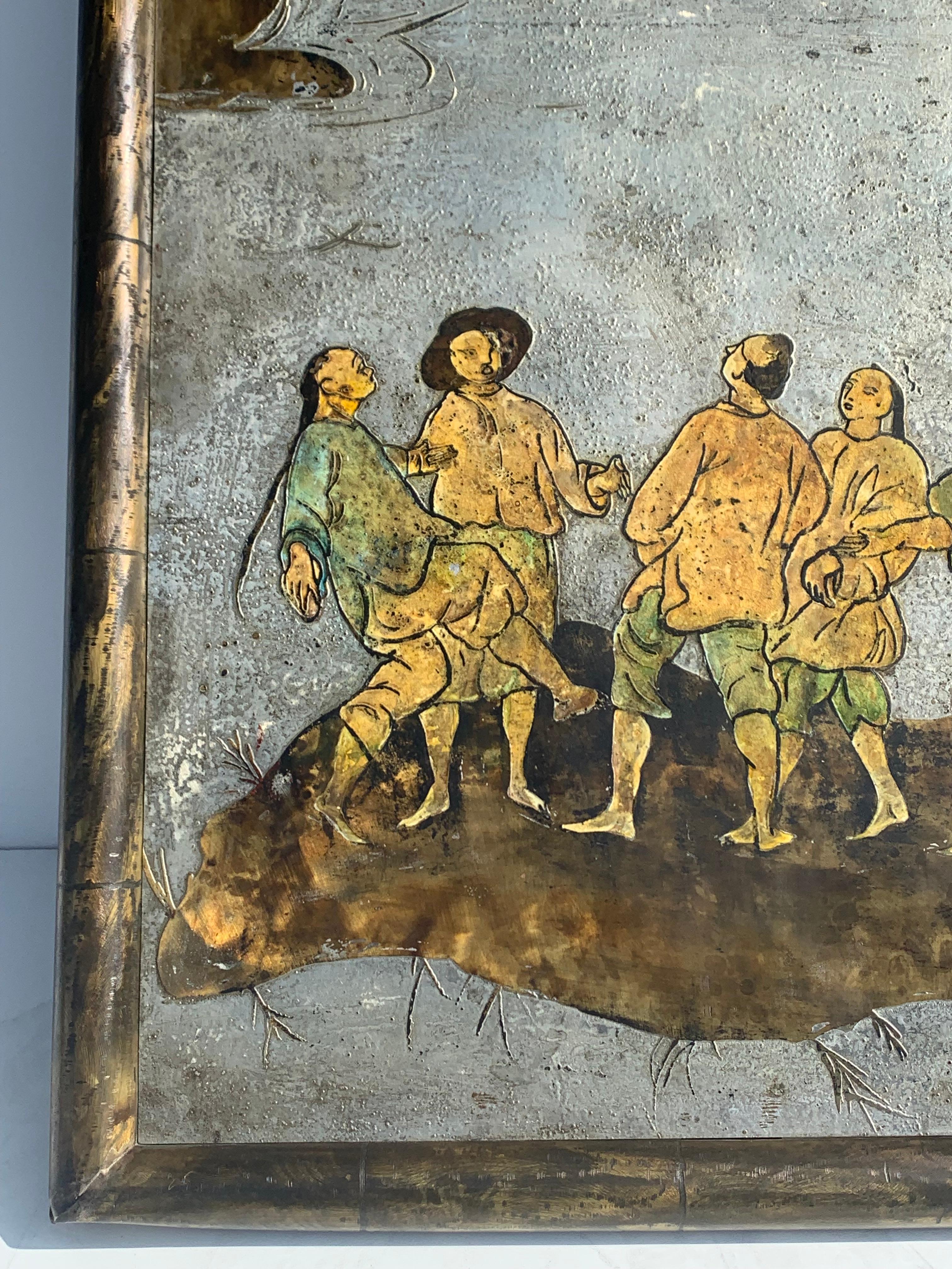 Placa mural de bronce grabado 