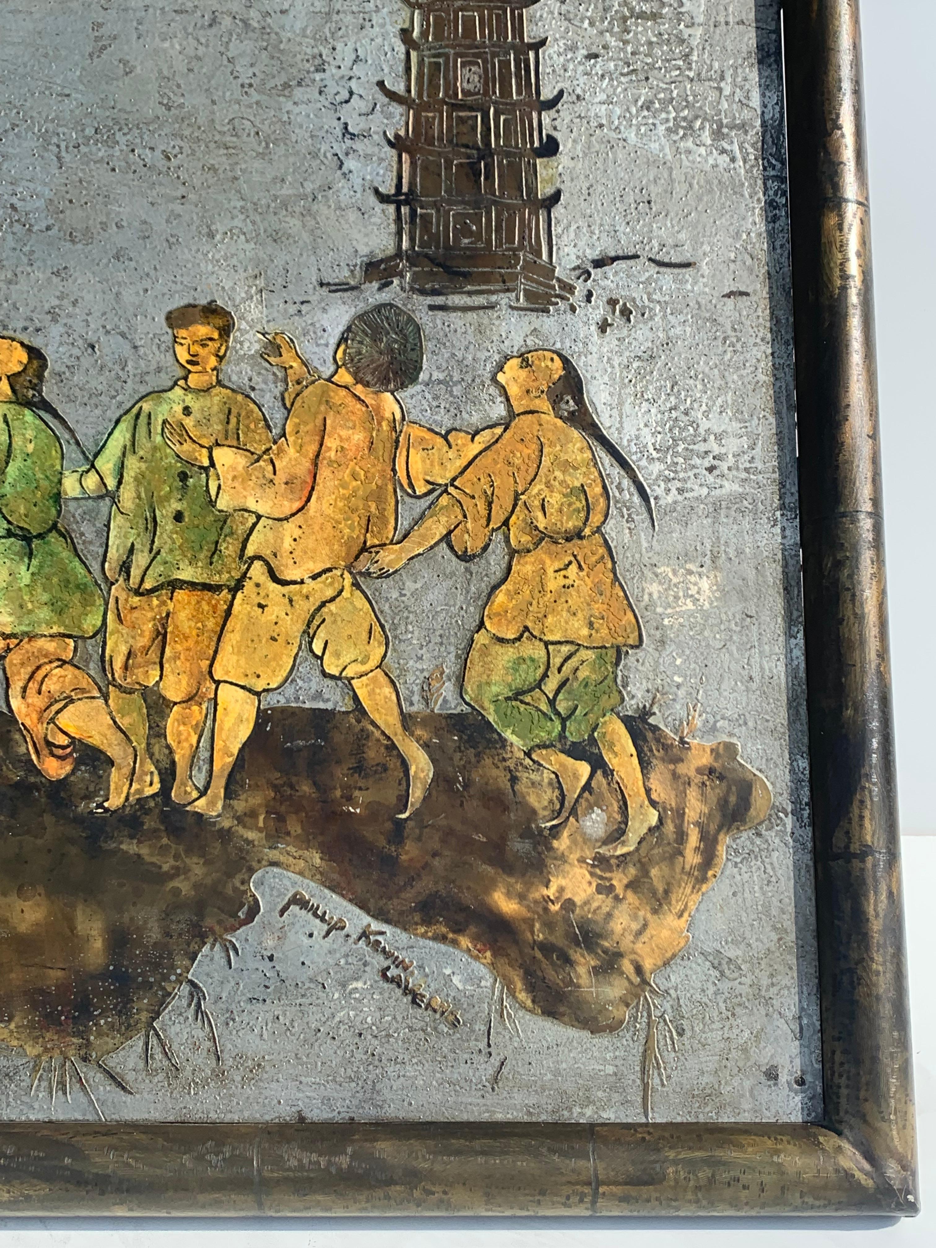 Placa mural de bronce grabado 