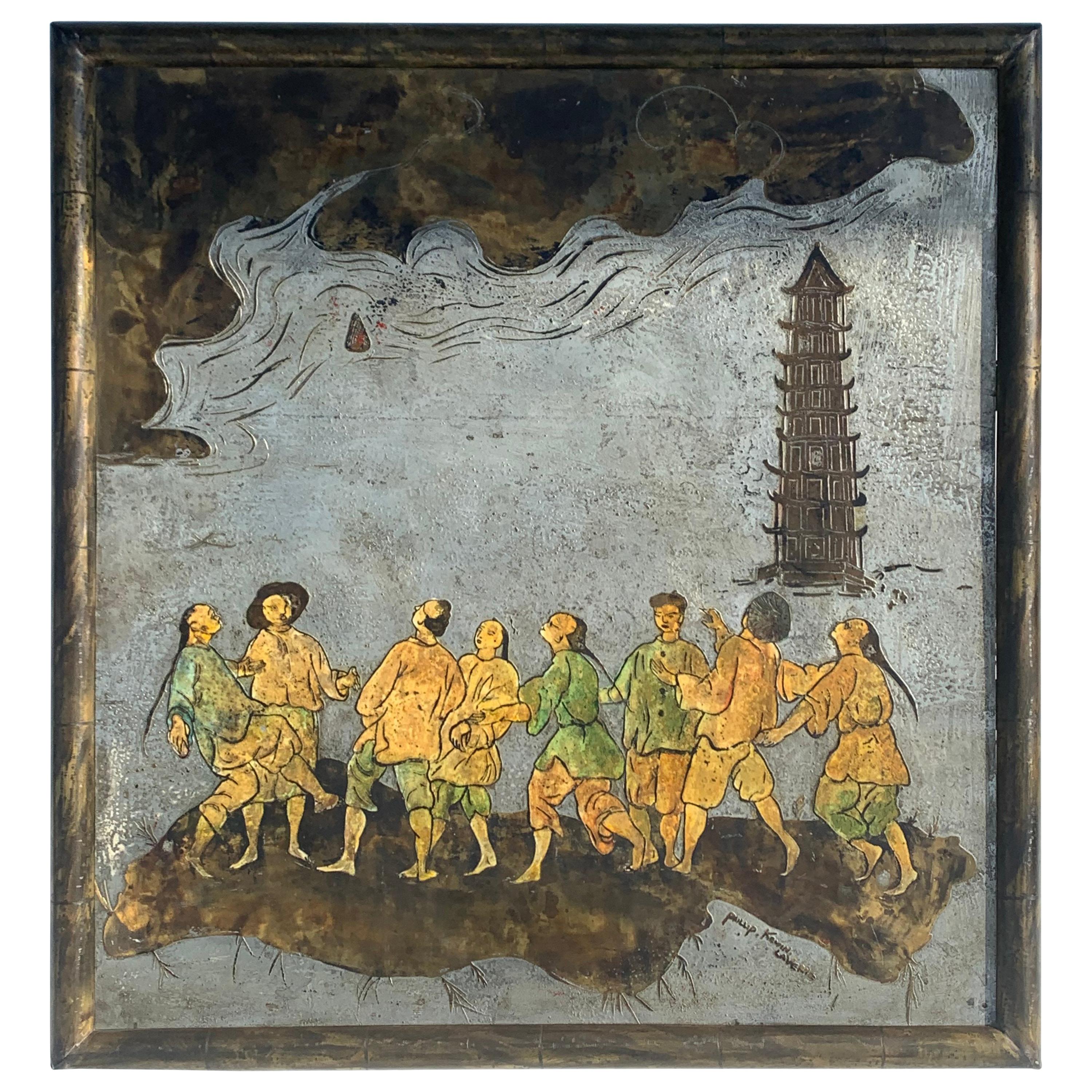 Laverne-Wandtafel aus geätzter Bronze, „Turm der Babel“