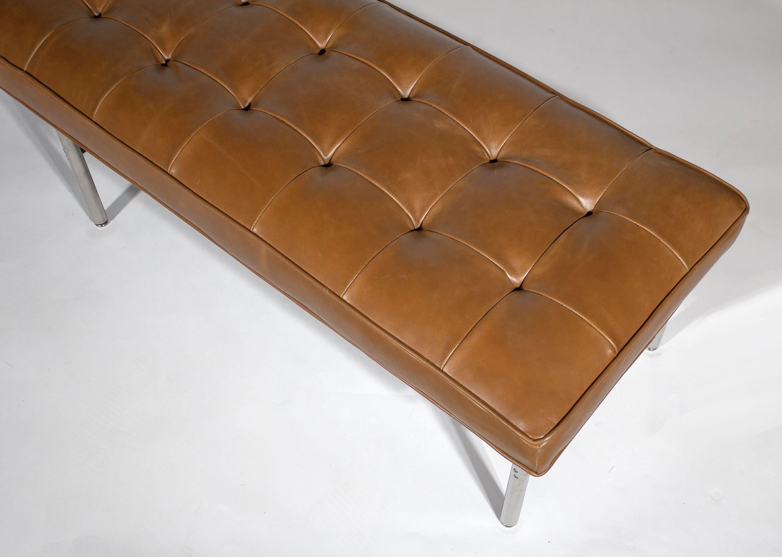 20th Century Laverne International Long Bench in Box-Tufted Camel Leather NYC Series 1960s