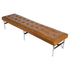 Laverne International Long Bench in Box-Tufted Camel Leather NYC Series 1960s