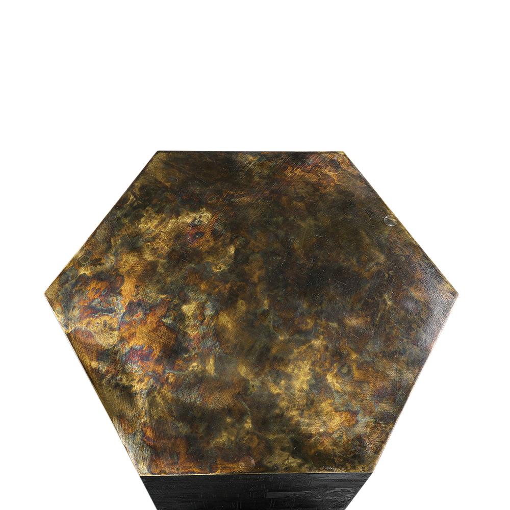 LaVerne Lo-Ta Side Table, Hexagonal, Bronze, Pewter, Natural Patinas, Signed For Sale 10