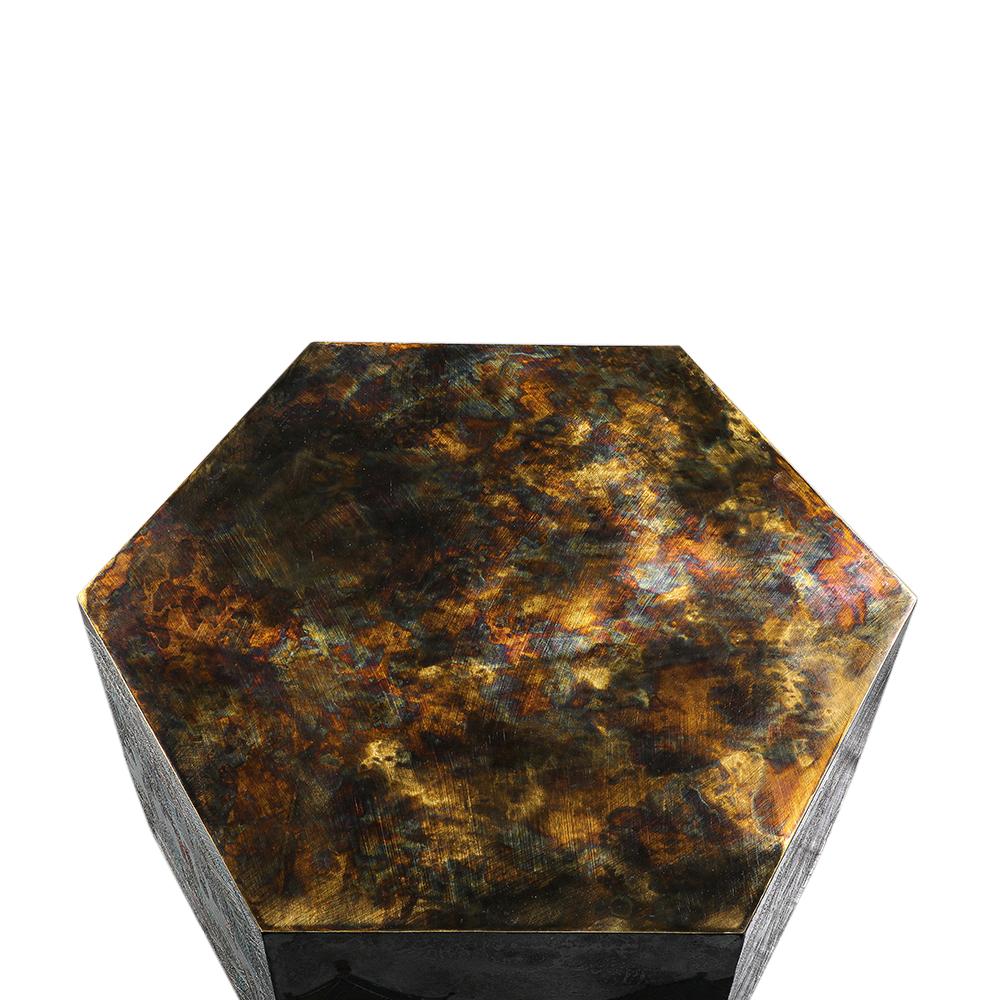 LaVerne Lo-Ta Side Table, Hexagonal, Bronze, Pewter, Natural Patinas, Signed For Sale 11