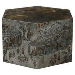 LaVerne Lo-Ta Side Table, Hexagonal, Bronze, Pewter, Natural Patinas, Signed