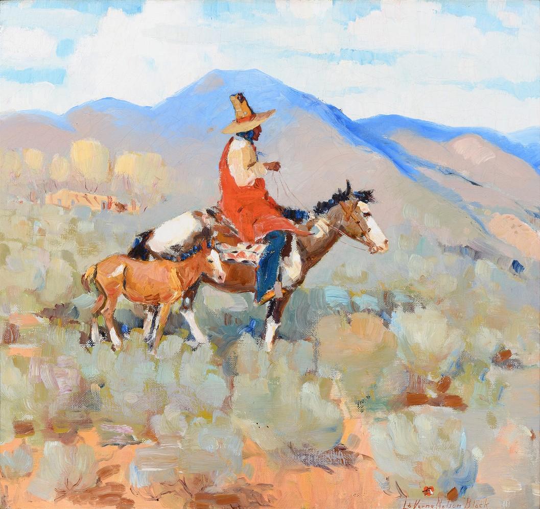 Laverne Nelson Black Landscape Painting - The New Foal