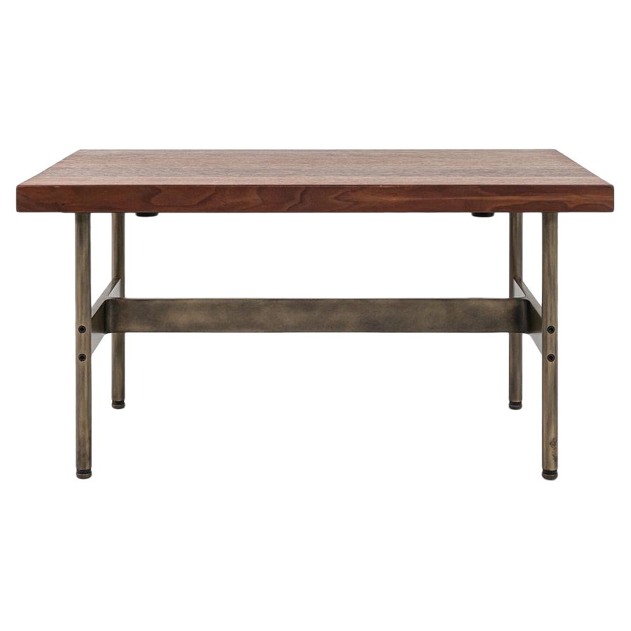 Laverne Mesa Cocktail Rectangular con Tablero de Nogal Macizo y Estructura de Bronce Antiguo