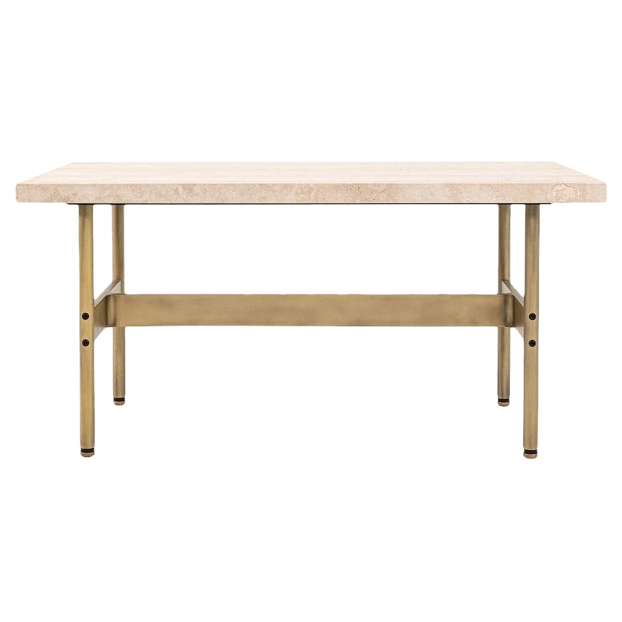 Laverne Mesa Cocktail Rectangular con Tablero de Travertino y Estructura de Bronce Antiguo Claro