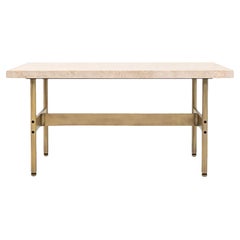 Laverne Rectangle Cocktail Table w/ Travertine Top on Light Antique Bronze Frame