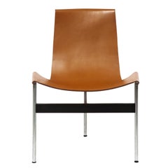 Laverne Set of Four "T Chairs" in Stainless Steel and Brown Leather, 1950s