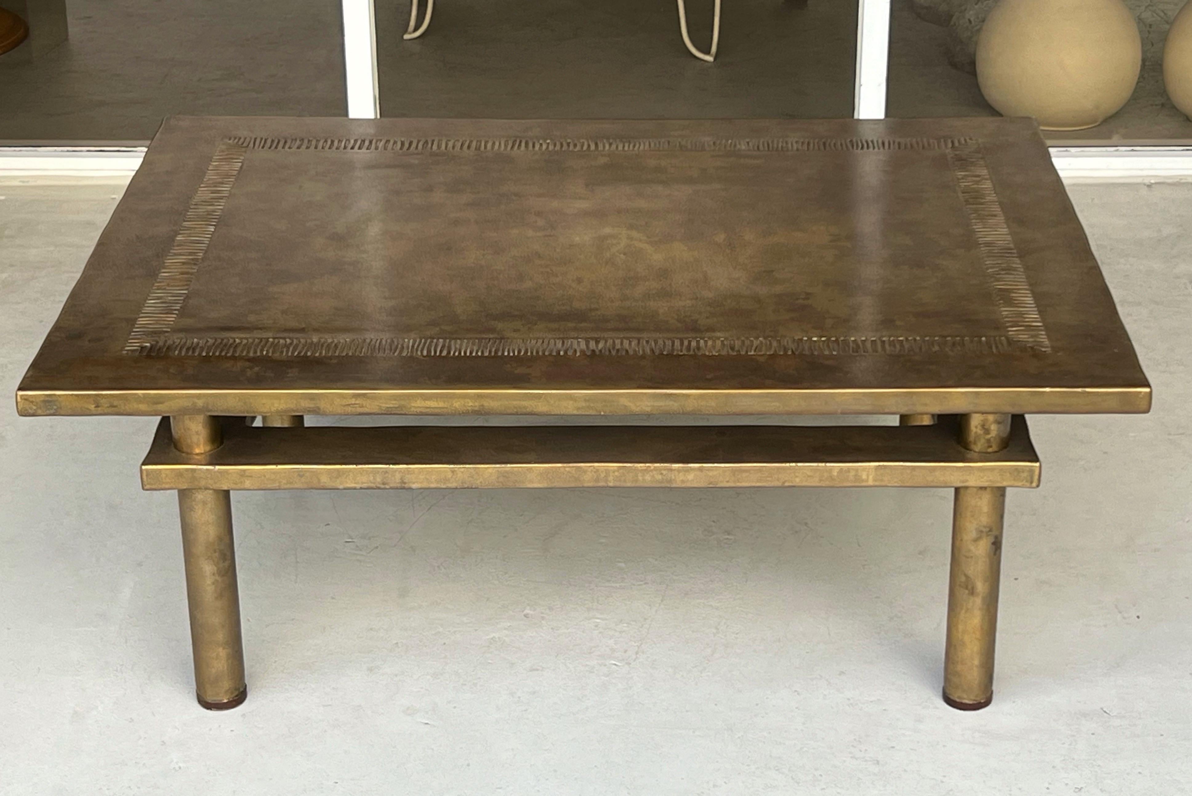 Laverne Style Bronze Coffee Cocktail Table  In Good Condition In Miami, FL