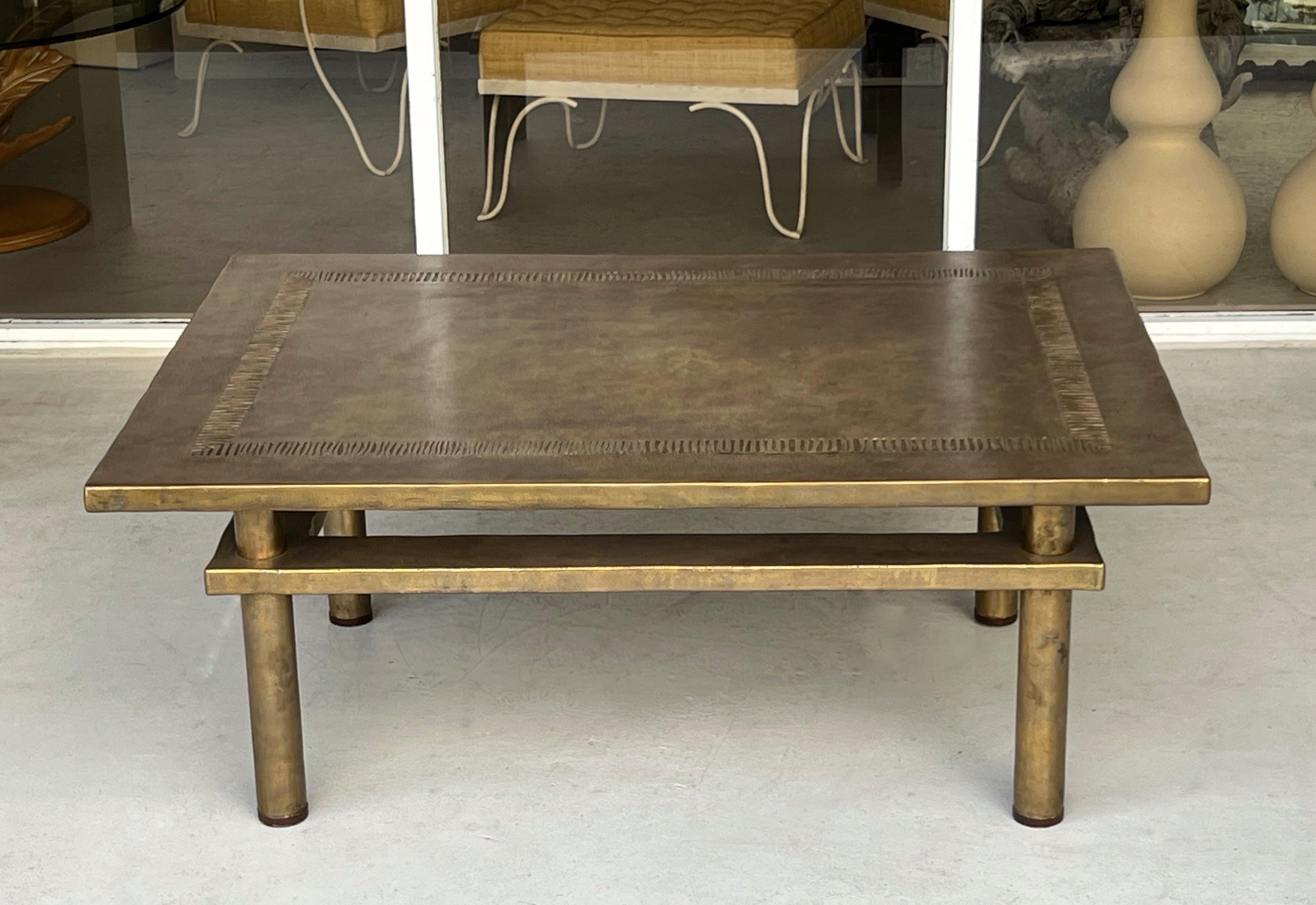 Late 20th Century Laverne Style Bronze Coffee Cocktail Table 