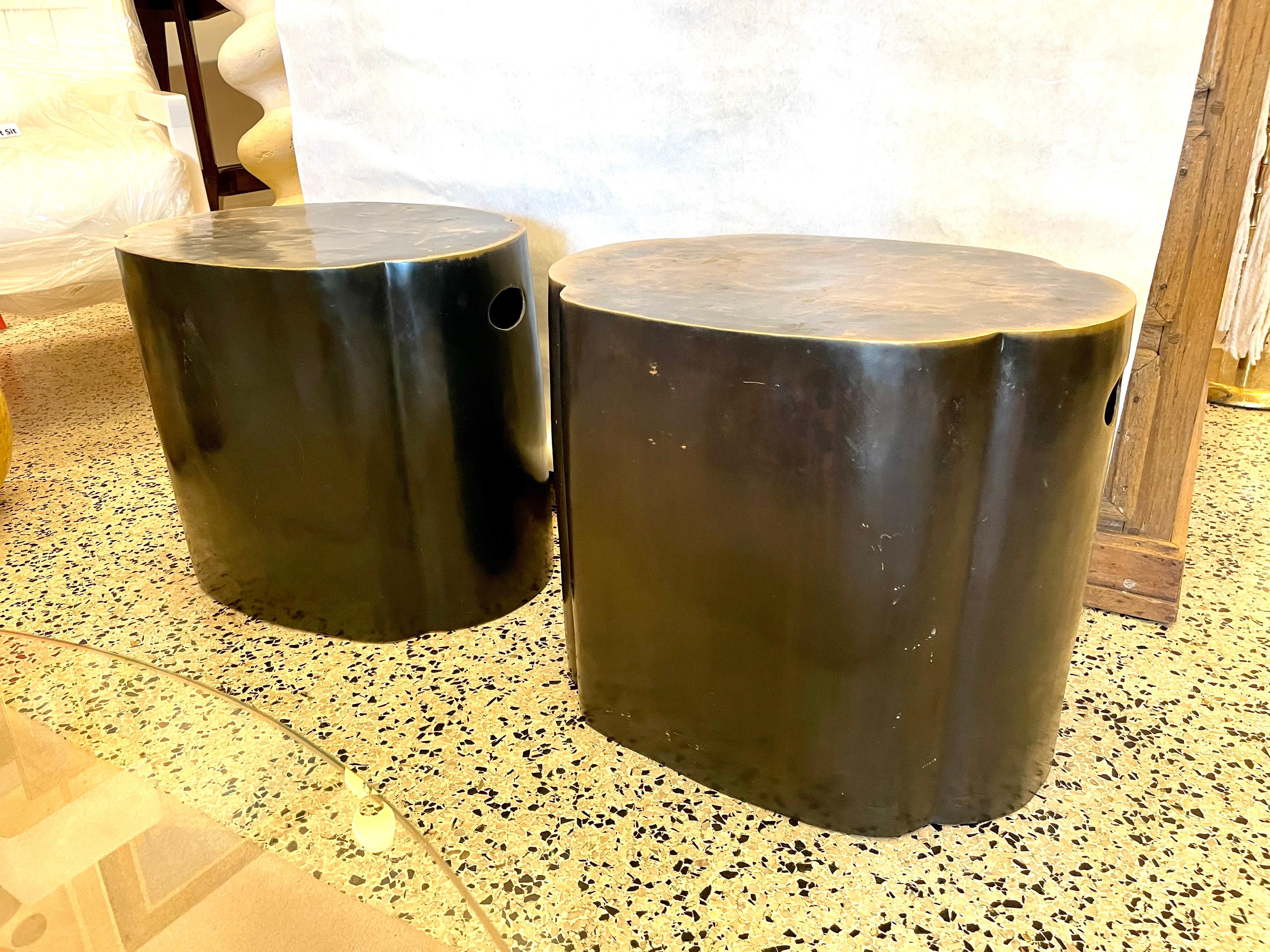 Heavy Bronze Oval Side Tables, Pair In Good Condition In East Hampton, NY