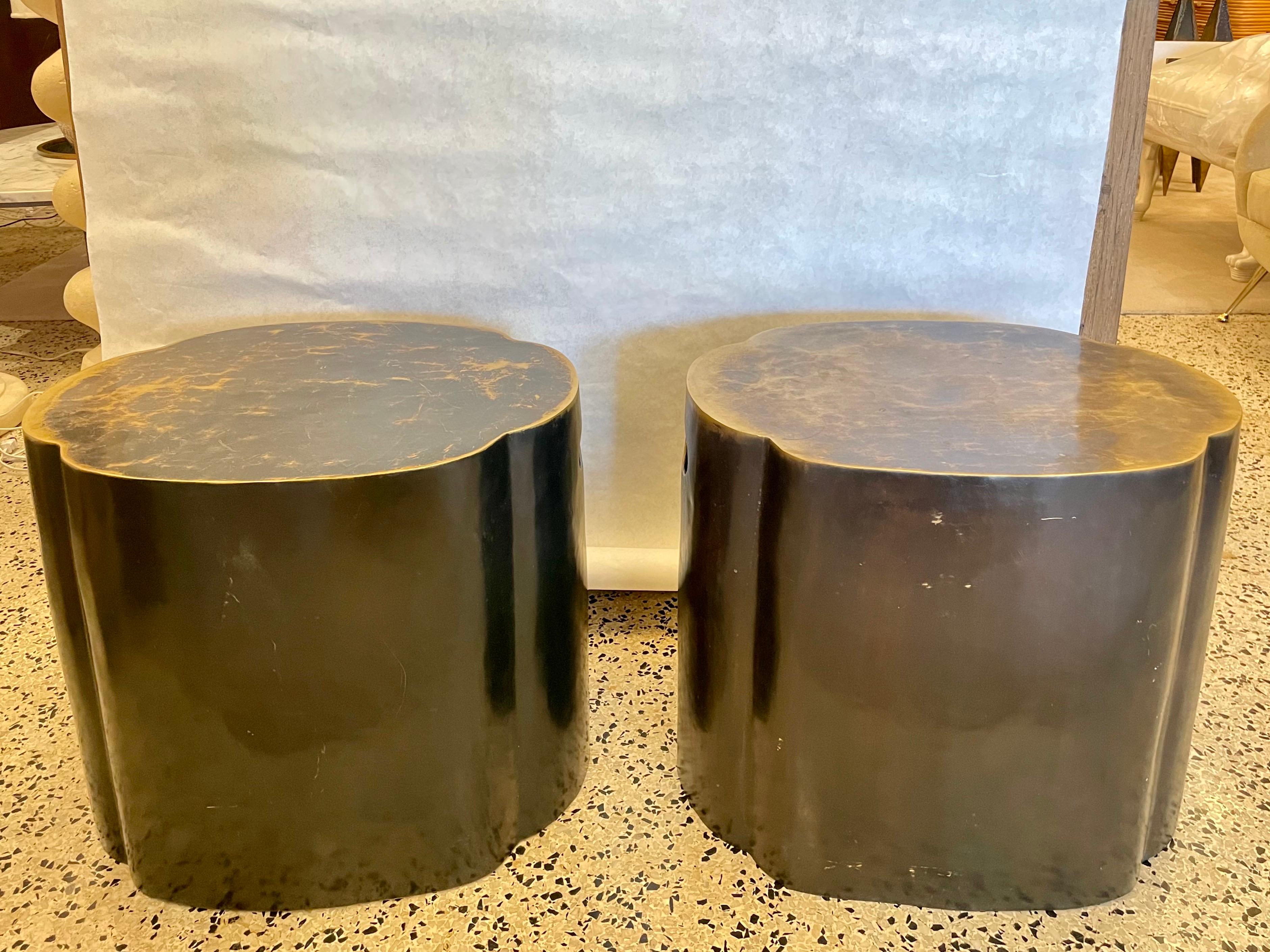 Mid-20th Century Heavy Bronze Oval Side Tables, Pair