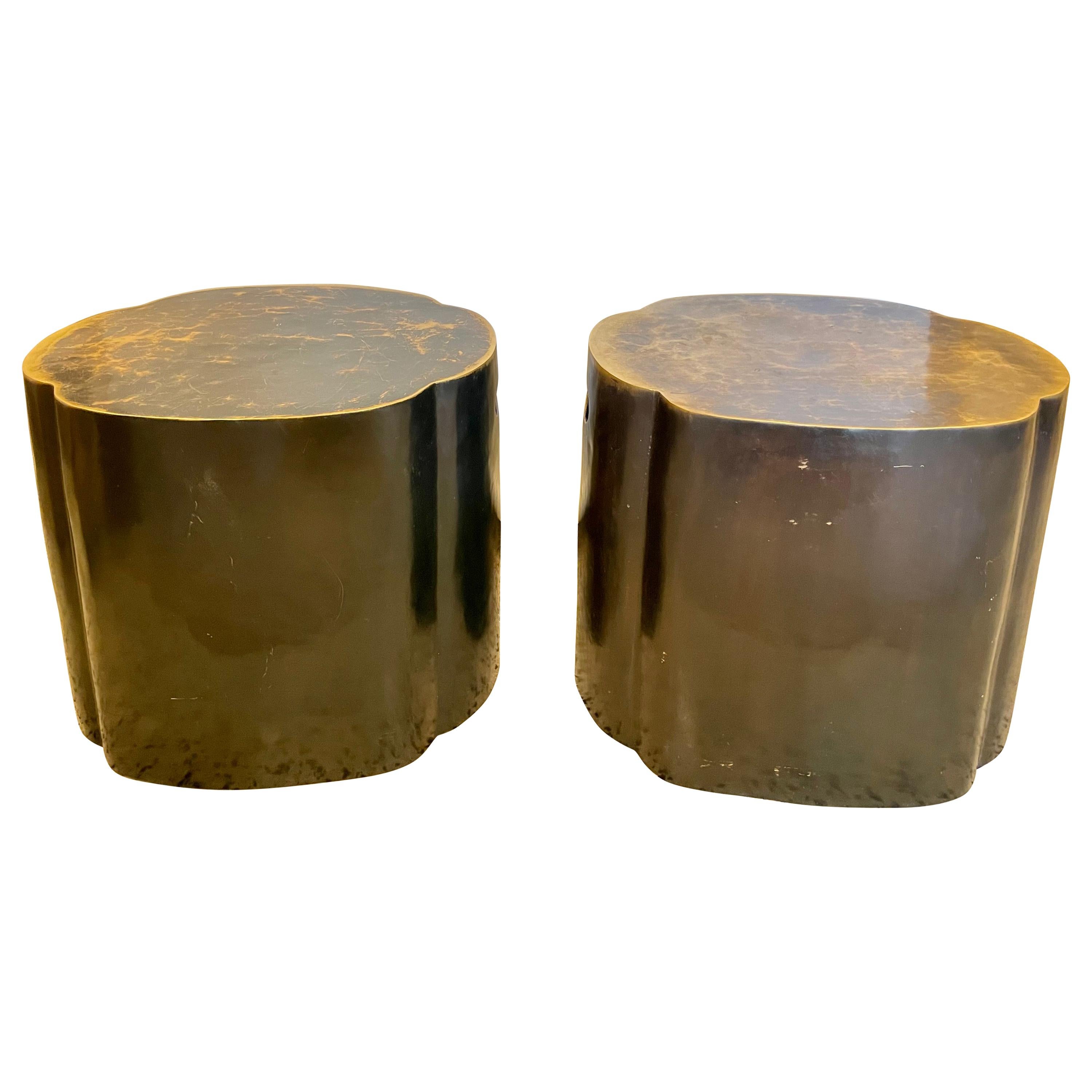 Heavy Bronze Oval Side Tables, Pair