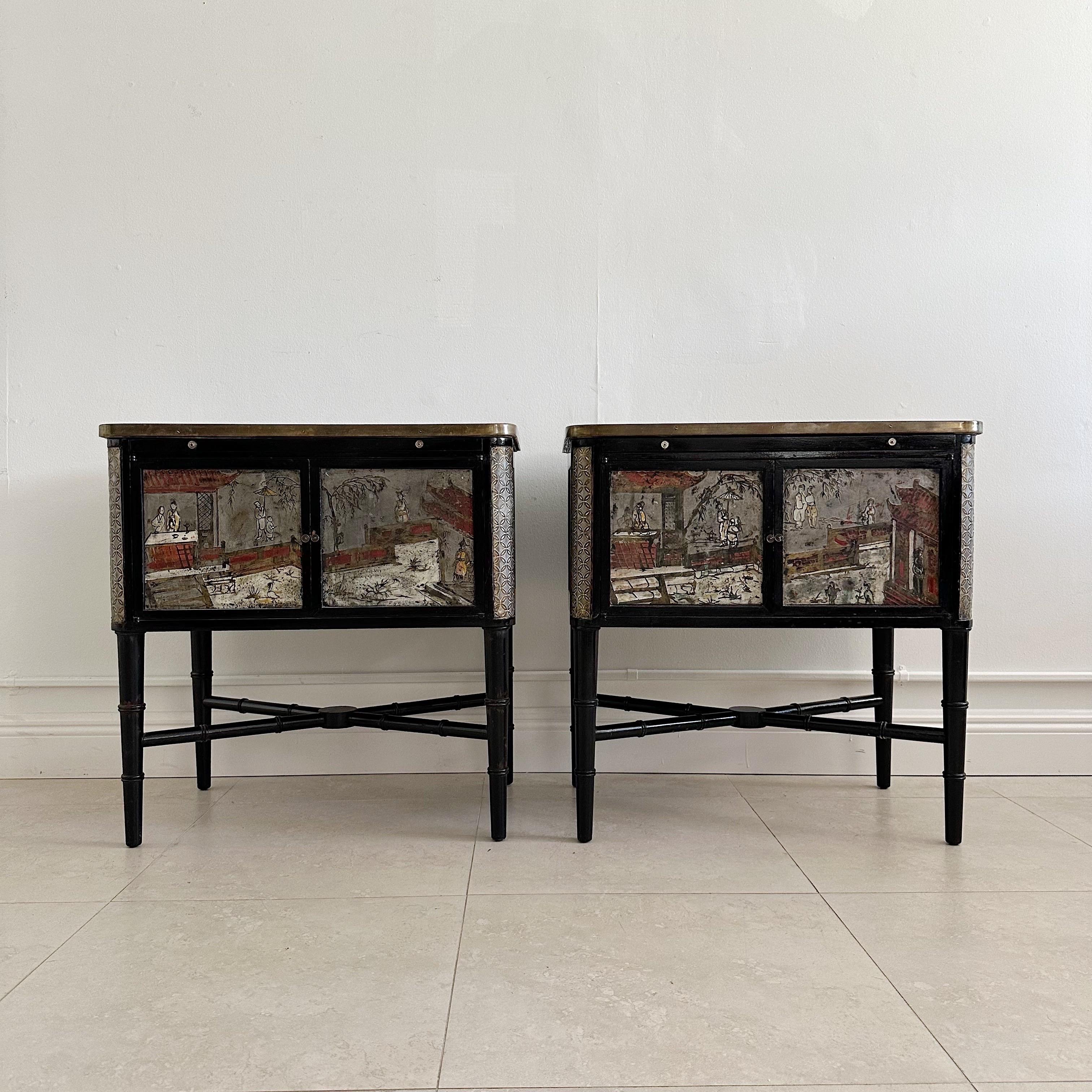 Laverne Style Chinoiserie Night Tables, 1960s In Good Condition In West Palm Beach, FL