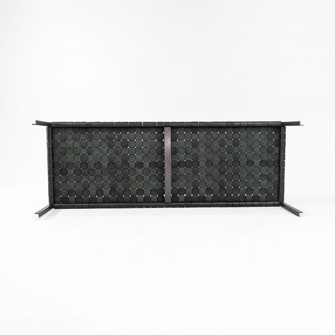 Laverne TG-18 Long Woven Leather Bench in Black Leather on Blackened Frame For Sale 3