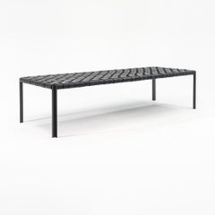 Laverne TG-18 Long Woven Leather Bench in Black Leather on Blackened Frame