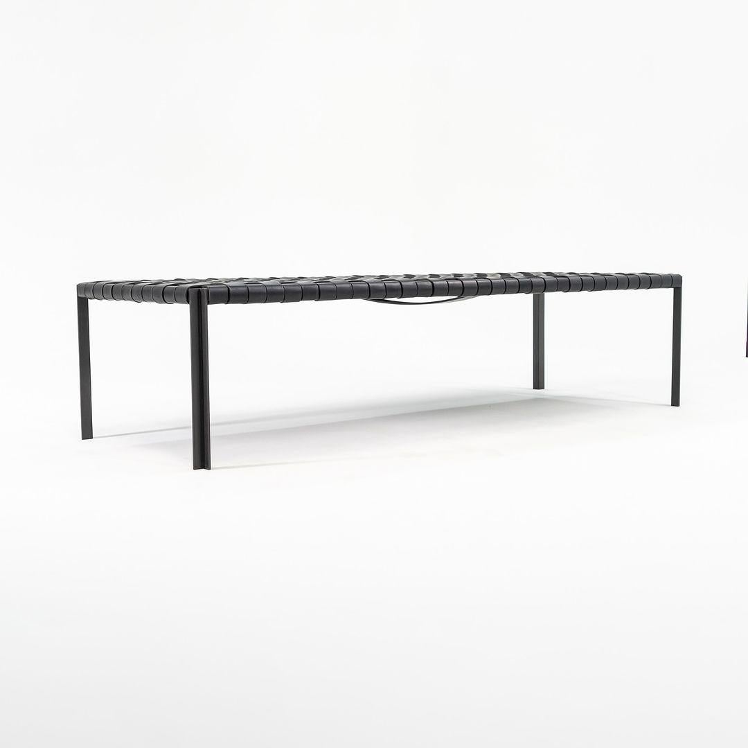 Modern Laverne TG-18 Long Woven Leather Bench in Black Leather on Blackened Frame For Sale