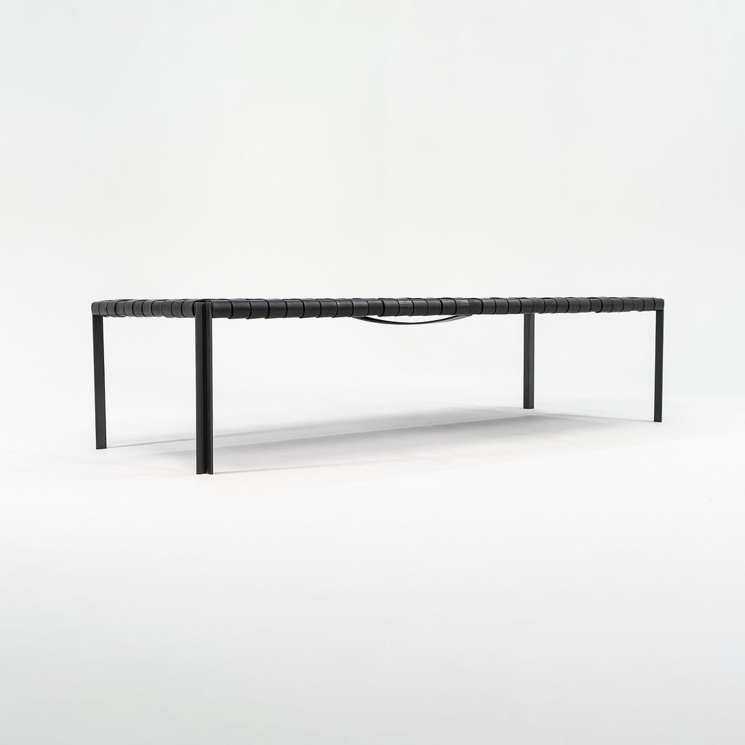American Laverne TG-18 Long Woven Leather Bench in Black Leather on Blackened Frame For Sale