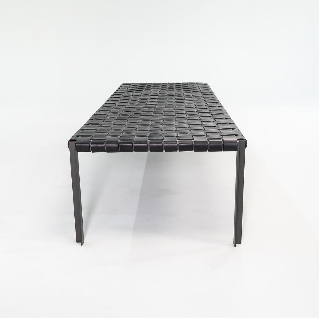 Laverne TG-18 Long Woven Leather Bench in Black Leather on Blackened Frame In Good Condition For Sale In Philadelphia, PA
