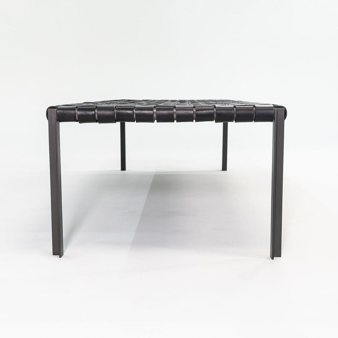 Contemporary Laverne TG-18 Long Woven Leather Bench in Black Leather on Blackened Frame For Sale