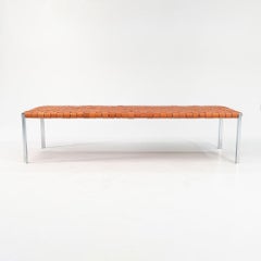 Laverne TG-18 Long Woven Leather Bench in Tan Leather on a Polished Chrome Frame