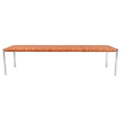 Banc long en cuir tissé beige sur un cadre chromé poli Laverne TG-18