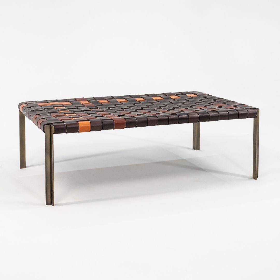 Modern Laverne TG-18 Small Woven Leather Bench w/ Multi Color Leather Straps on Frame For Sale