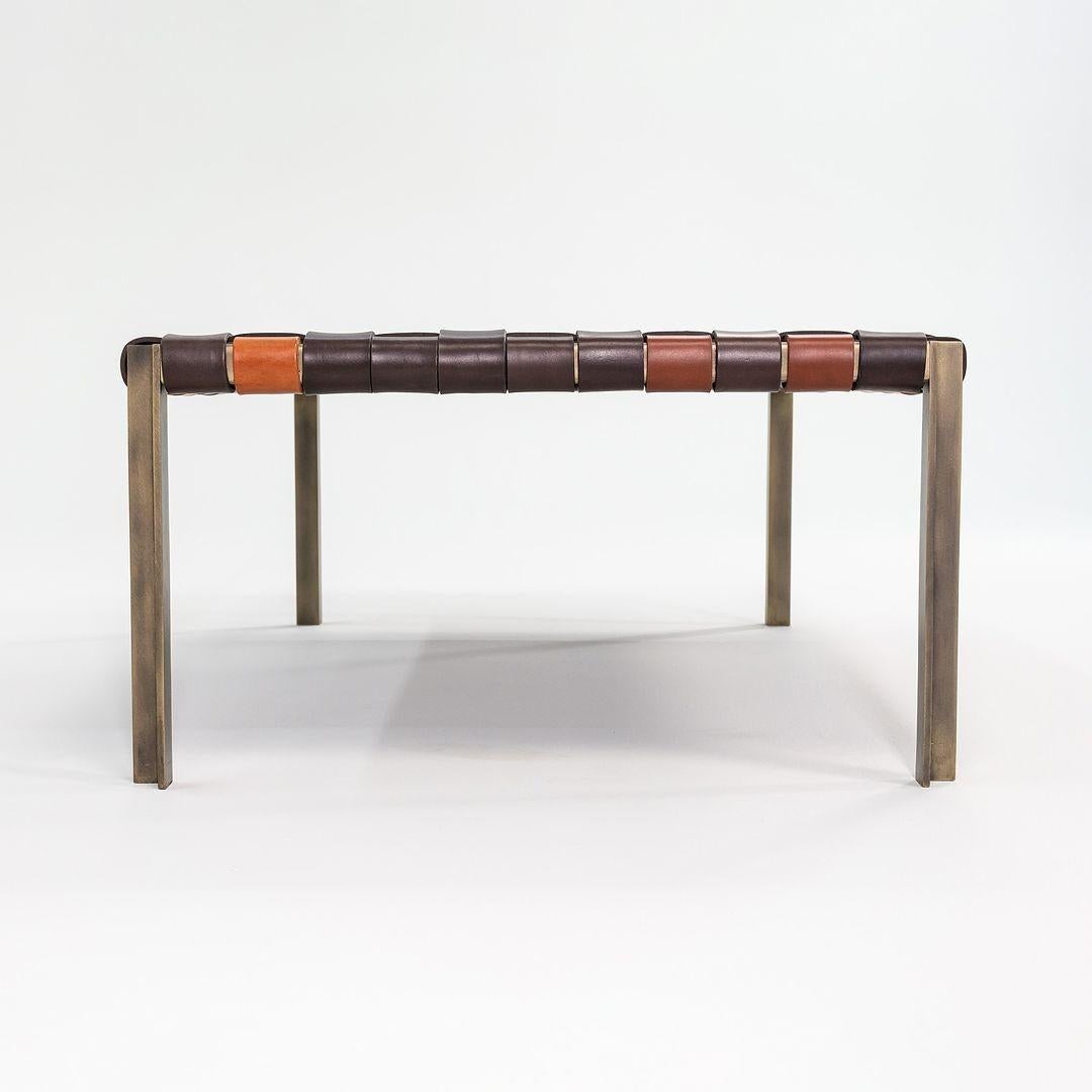 Steel Laverne TG-18 Small Woven Leather Bench w/ Multi Color Leather Straps on Frame For Sale