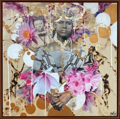 Sitting with the Shadows: framed painting w/ photos, Black African American art